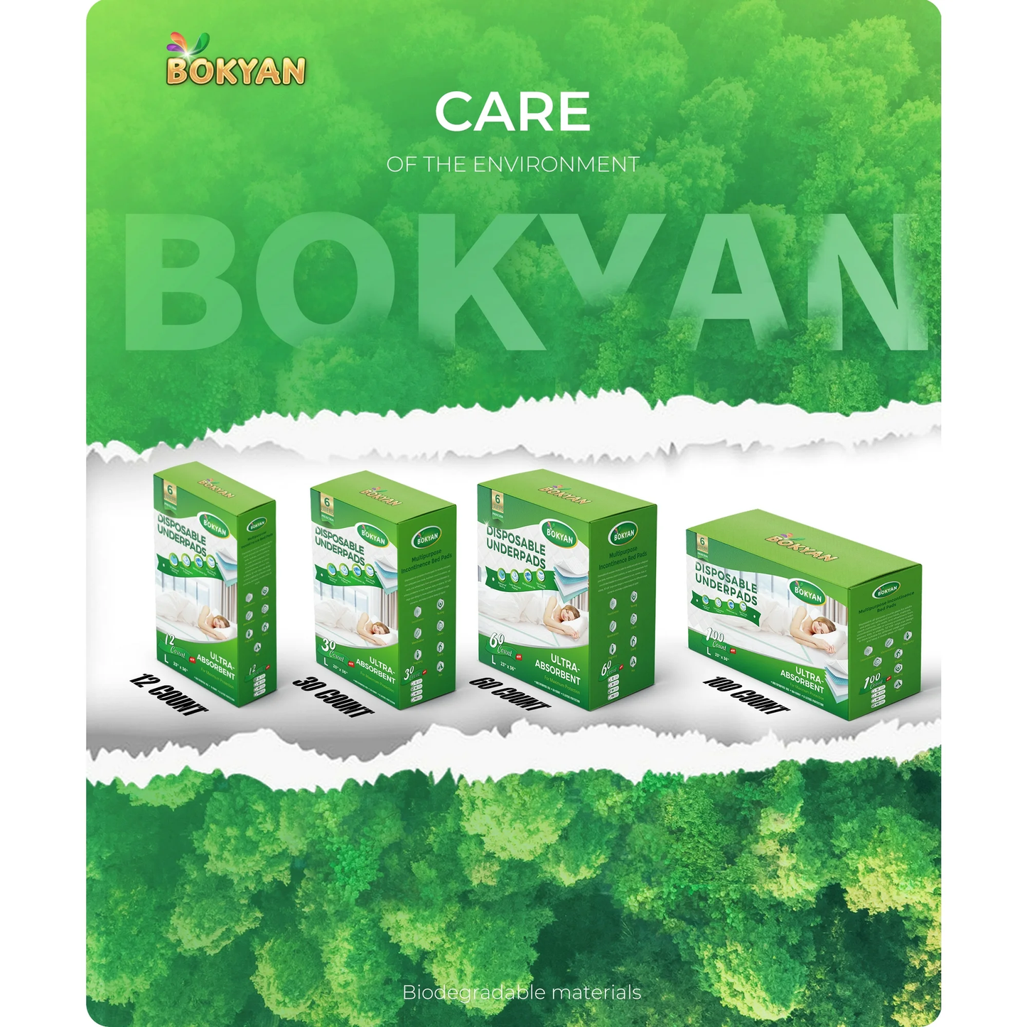 BOKYAN Bed Pads for Incontinence Disposable 23 x 36, 30 Count Waterproof Underpads, Maximum Absorbent Unisex Large Chucks Pad, Bed Liners Chux for Adults, Kids and Pets