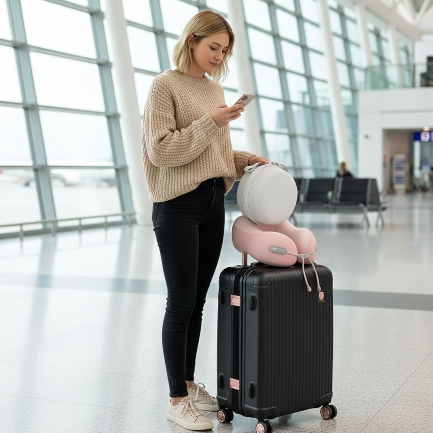 WEENEED 2-in-1 Memory Foam Neck Pillow and Lumbar Support Cushion, Ergonomic Travel Pillow for Airplane with Adjustable Straps, Car Office Backrest with Washable Cover