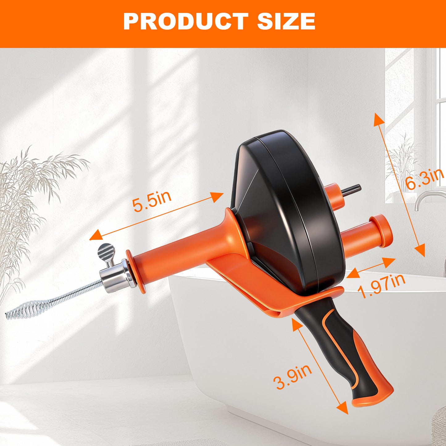 HODVIT 25Ft Drain Snake, Plumbing Snake Drain Hair Clog Removal Tool, Suitable for Kitchens, Bathrooms and Sinks, Includes Protective Hose and Gloves