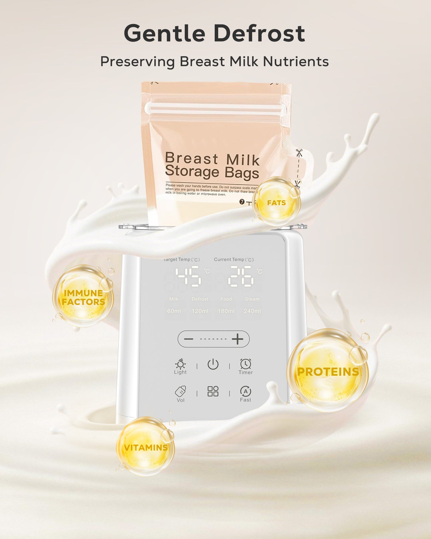 RUPOUN Bottle Warmer, 8 in 1 Fast Baby Milk Portable Warmer with Timer and Temperature Control for Breastmilk or Formula, with Defrost, Sterilizer, Keep, Heat Food, White