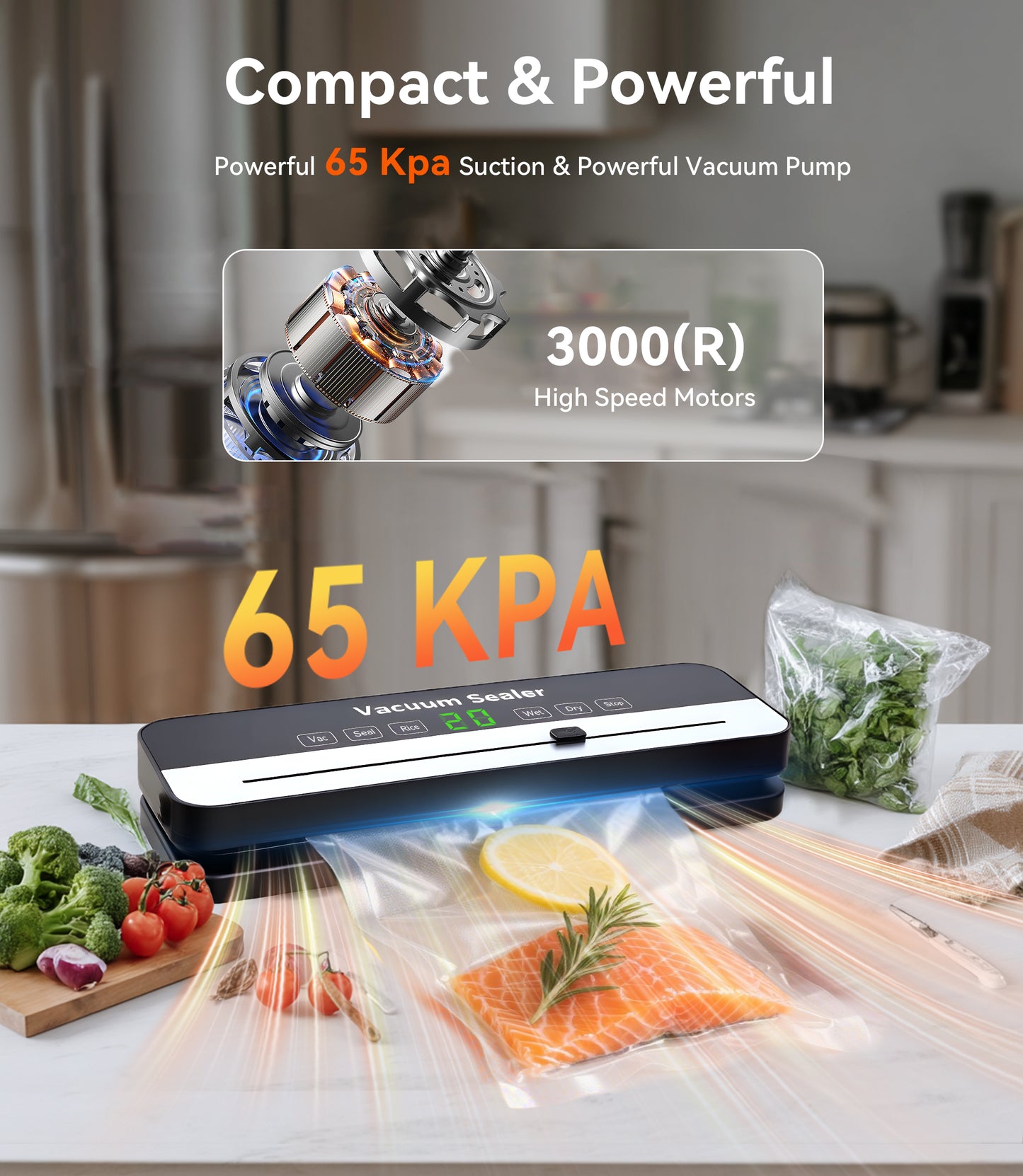 M Buder Vacuum Sealer Machine, Automatic Sealing for Food Storage with Cutter, 5 Modes, Residential, Commercial