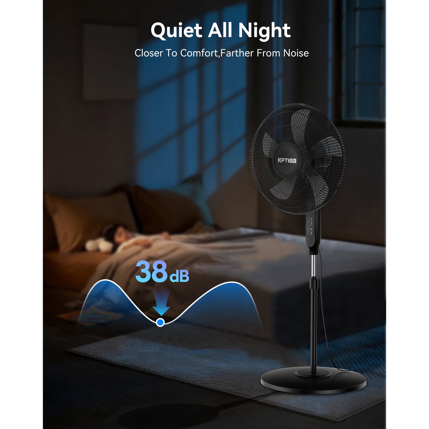 NFTIGB 16'' Oscillating Pedestal Fan w/Remote and Timer, 12 Speeds,Adjustable Height Floor Fan New