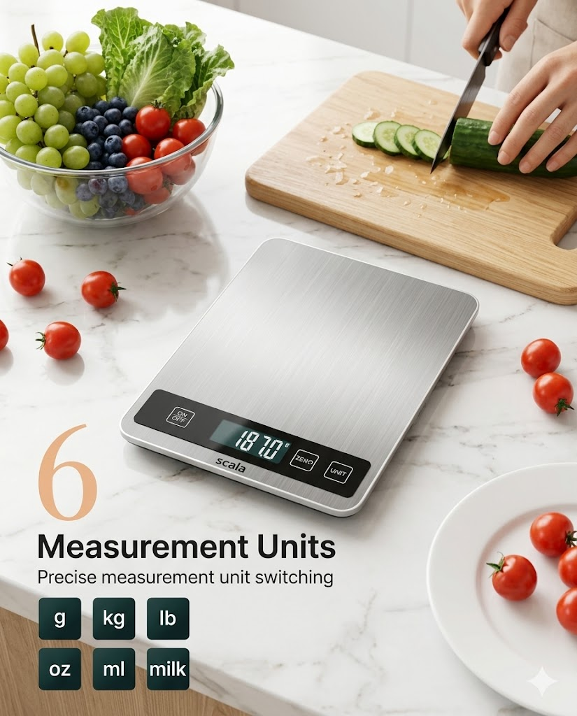 M Buder 33lb Digital Kitchen Scale, 6 Units High Precision Food Scale with LCD Display for Meal Prep, Baking, Cooking