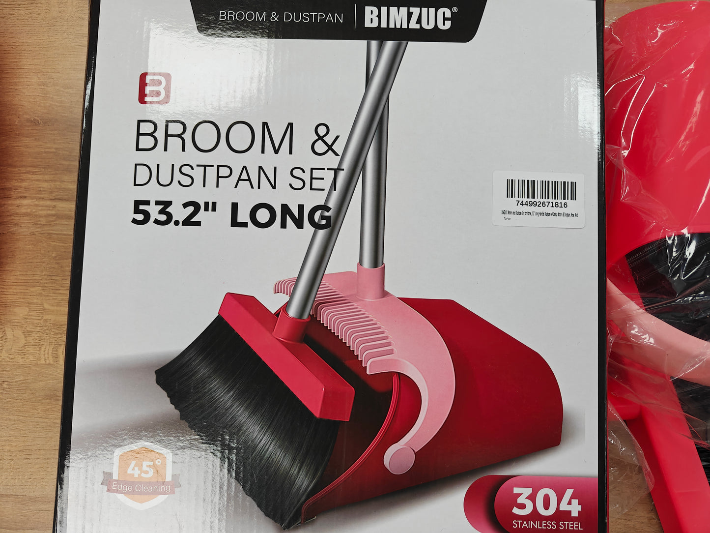 BIMZUC Broom and Dustpan Set for Home, 51" Long Handle Dustpan w/Comb, Broom & Dustpan, Rose Red