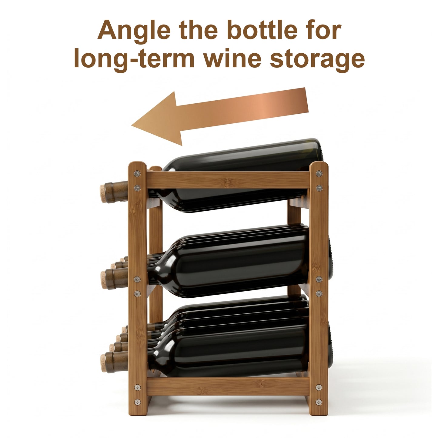 Riousery Bamboo Wine Rack, 3-Tier Freestanding Countertop Wine Bottle Holder, 12 Bottle Storage Rack, Sturdy & Easy Assembly, Brown