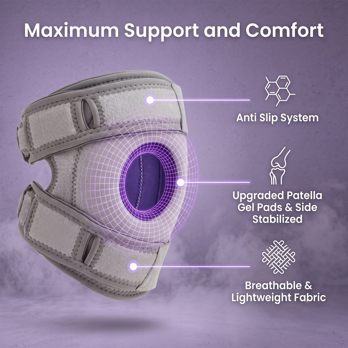 Bokyan Knee Brace, Adjustable Knee Braces Support with Patella Gel Pad & Side Stabilizers, Knee Support Sleeve for Meniscus Tear, Arthritis and Pain Relief, Men & Women