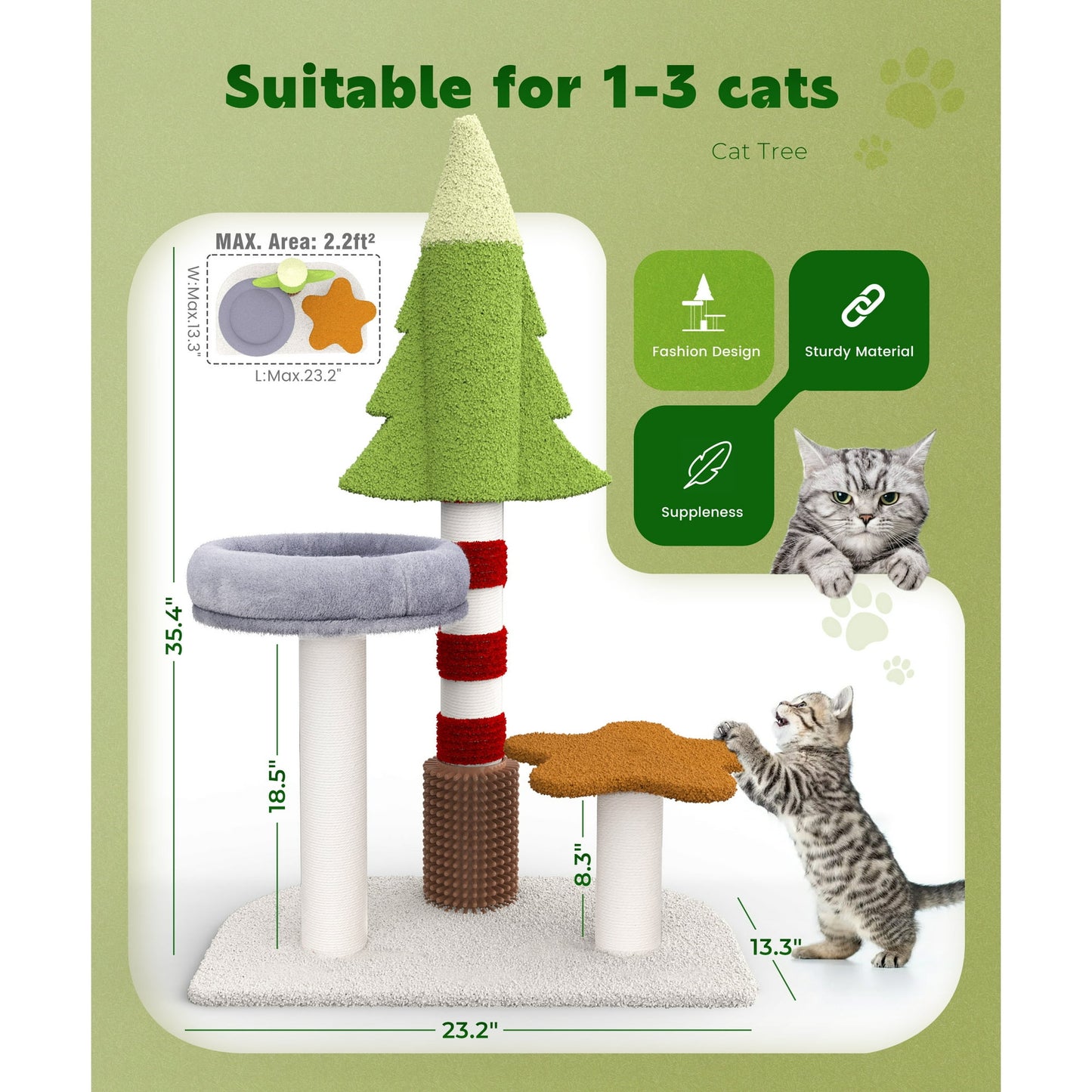Cat Tree 35.4" Cute Christmas Tree Cat Scratching Post Tower with Perch for Indoor Kitten Kitty