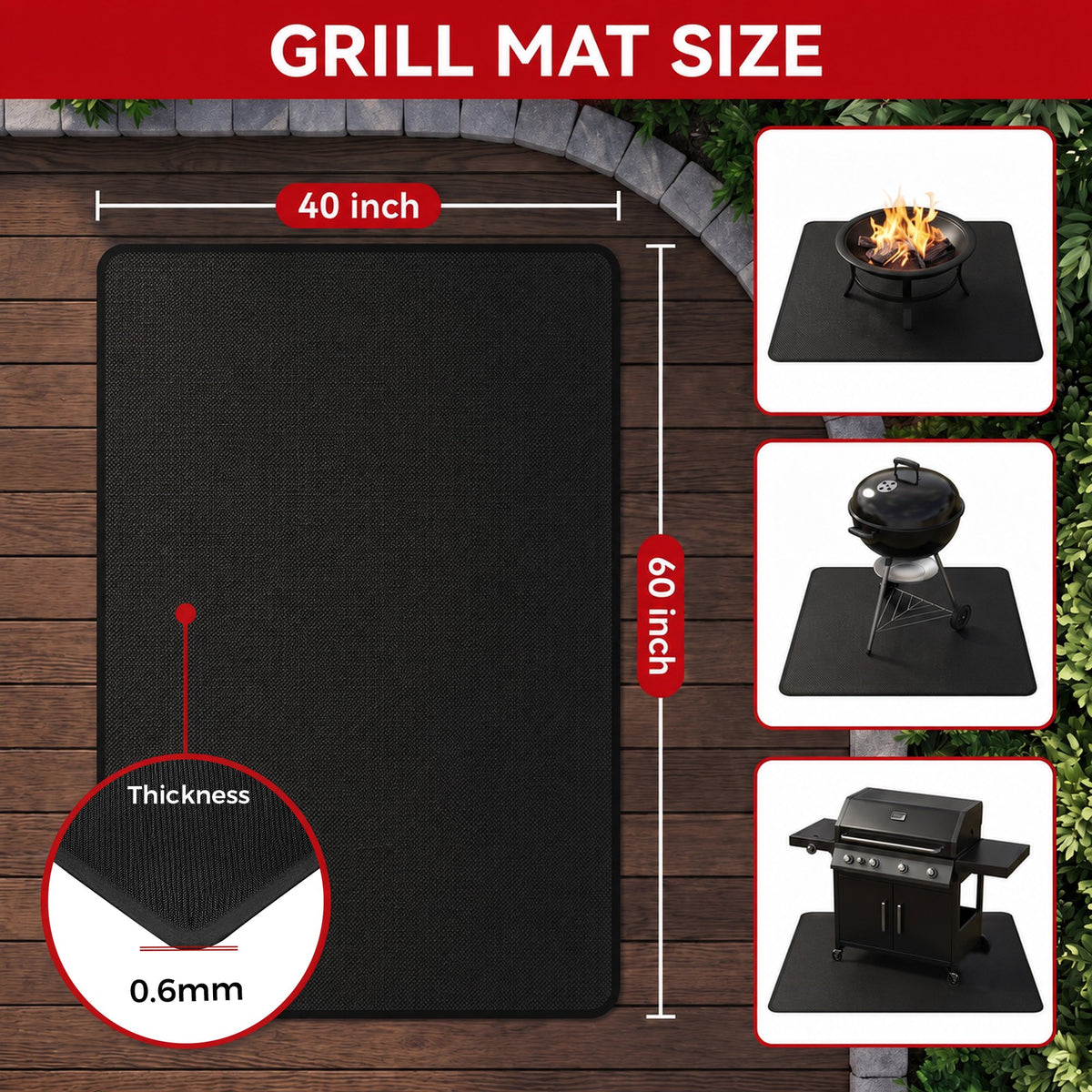 OHHANI 40 x 60 inch Under Grill Mat, Double-Sided Fireproof Waterproof Oil Resistant BBQ Mat for All Grills, Protects Patio, Deck & Lawn
