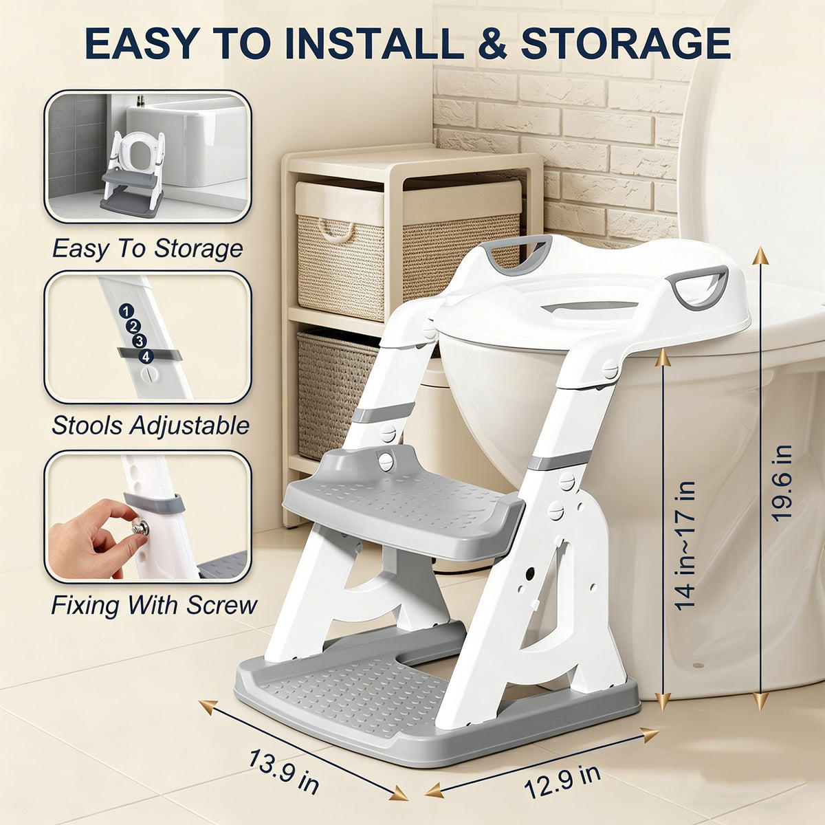 QRNYYOE Toddler Potty Training Seat 2-in-1 with 2 Step Ladder, Foldable and Adjustable Height Kids Toilet Step Stool