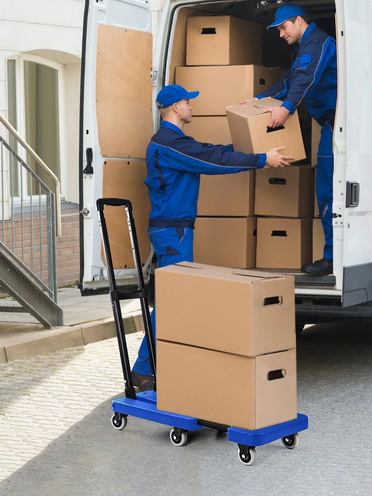 M BUDER Folding Hand Truck, 500 lbs Heavy Duty Dolly Cart, Utility Platform Cart with 6 Wheels for Travel, House, Office, Shopping, Moving Use - Blue High Quality PP Plastic Folded Size 11.8 x 17.7”