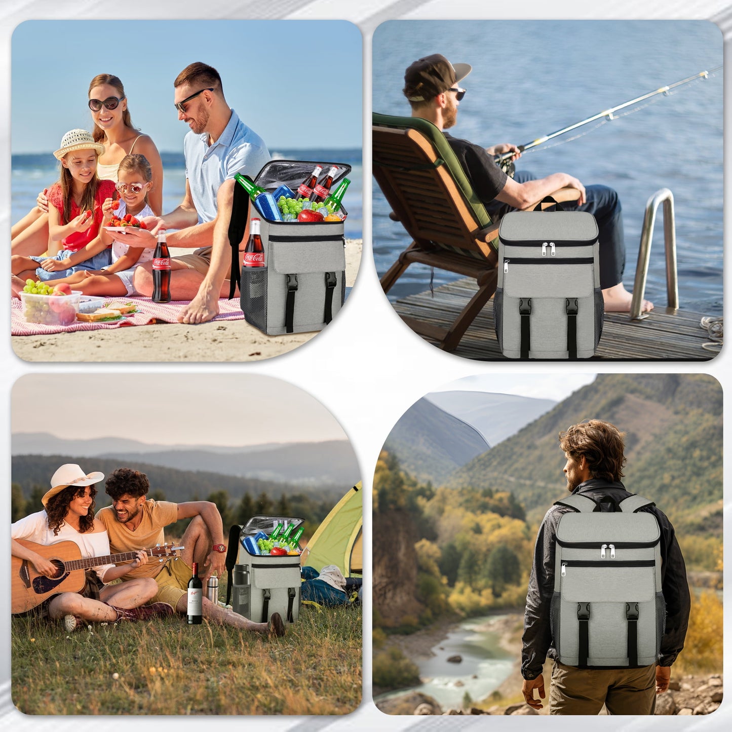 OHHANI Backpack Cooler, 30 Can Insulated Soft Cooler Bag, Waterproof Leakproof Portable for Camping, Beach, Picnic, Hiking, BBQ, Gray