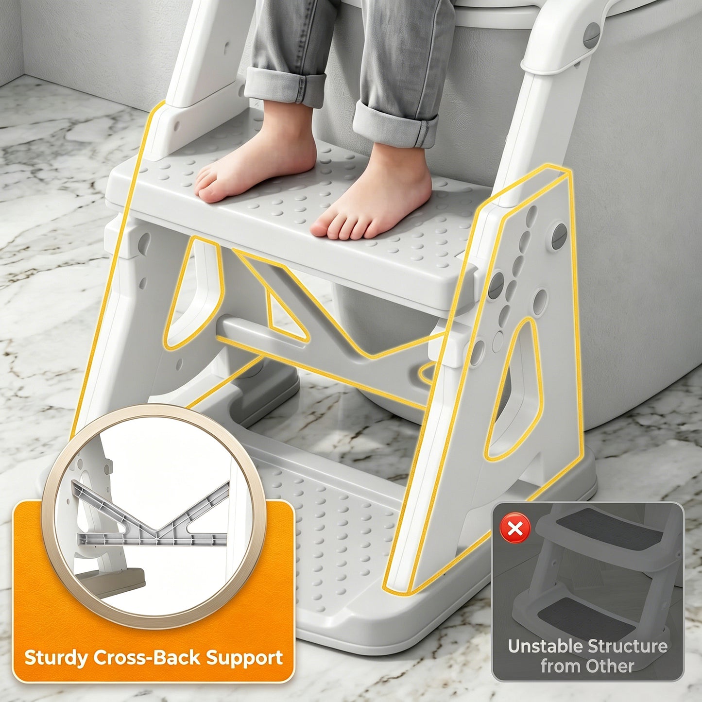 QRNYYOE Adjustable Potty Training Seat with Step Stool, Toddler Toilet Seat with Anti-Slip Step Ladder, Splash Guard for Boys & Girls, Space-Saving Foldable Design, Gray