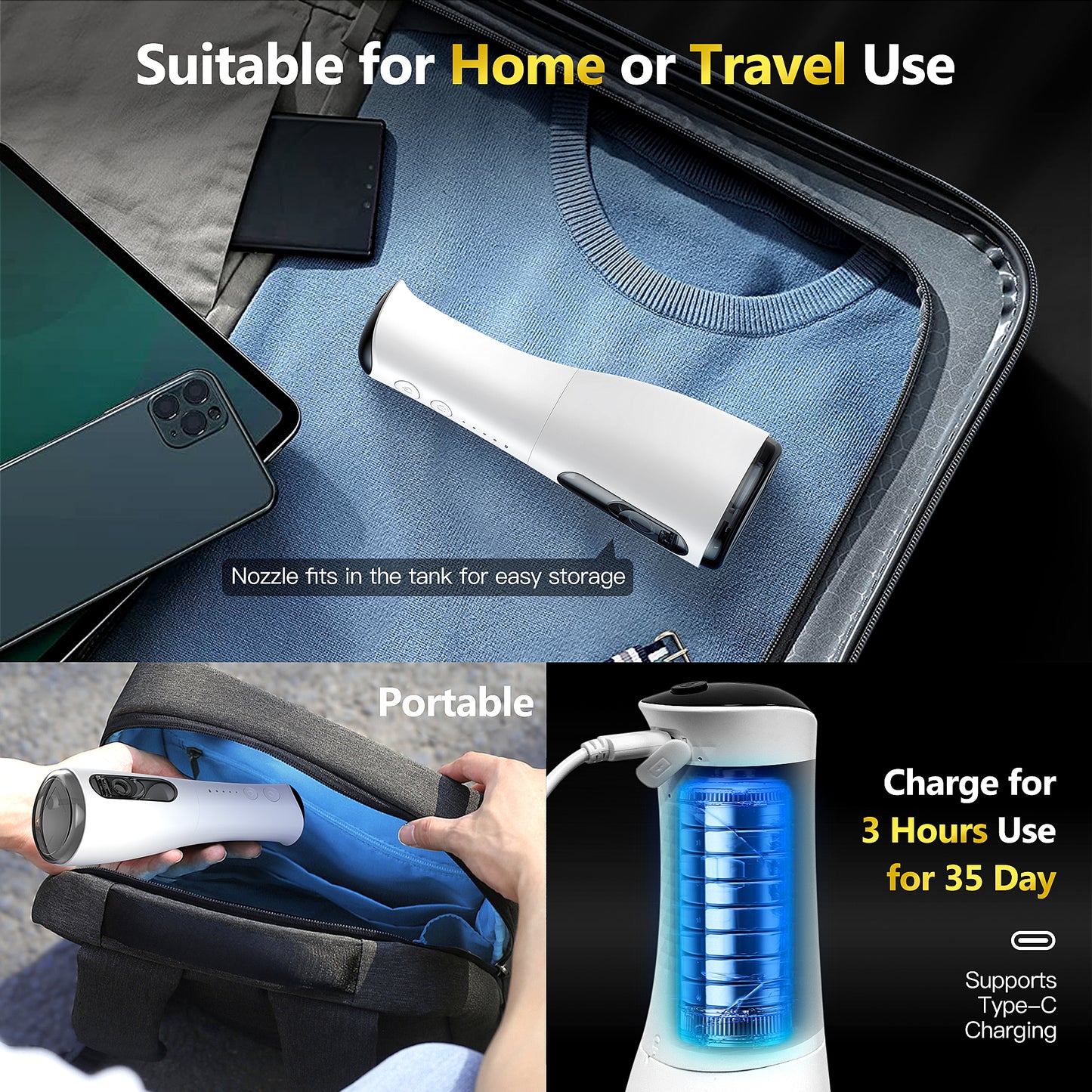 Bokyan Water Flosser for Teeth, cordless 300 ml Portable Oral Irrigator, Electric Flossing Cleaner, Dental Hygiene