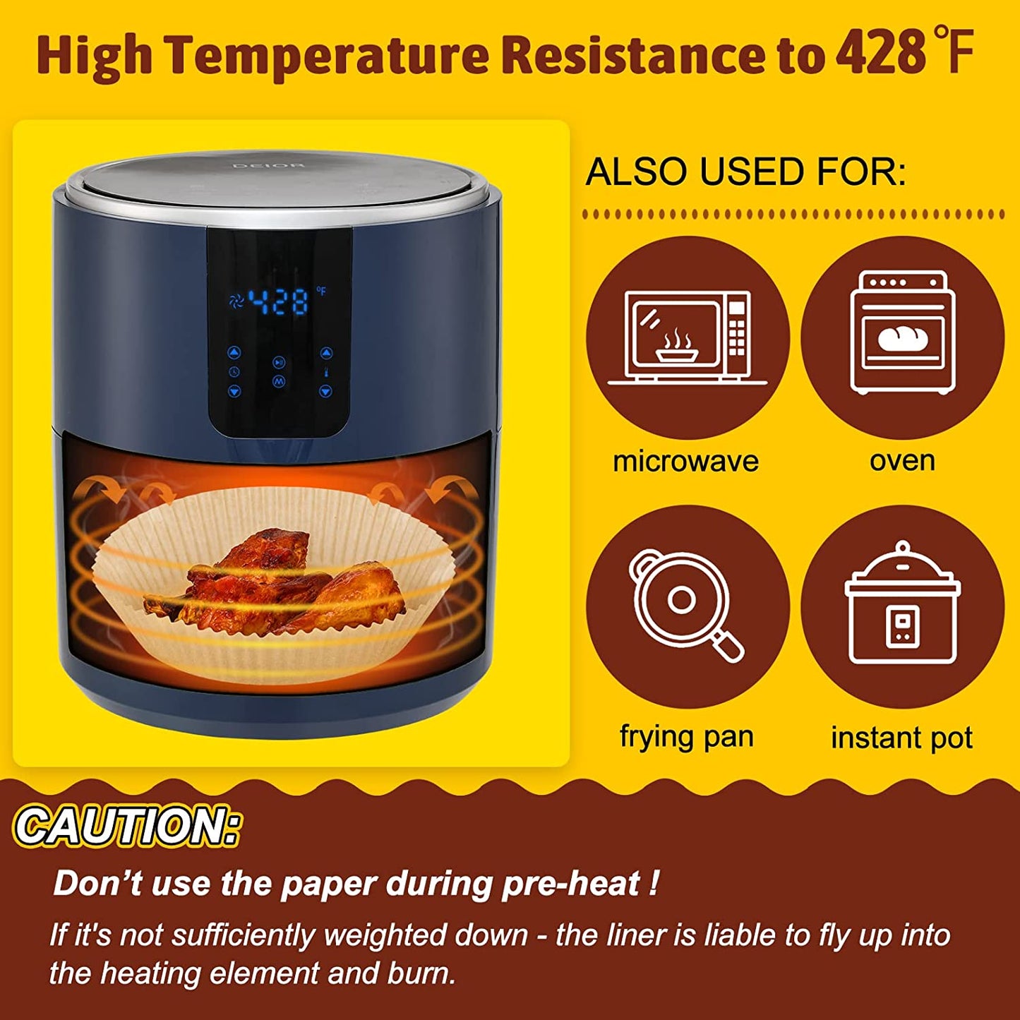 M Buder Non-Stick Disposable Water Proof Oil Resistant Air Fryer Liner, 120 Pieces, Round, Parchment Paper