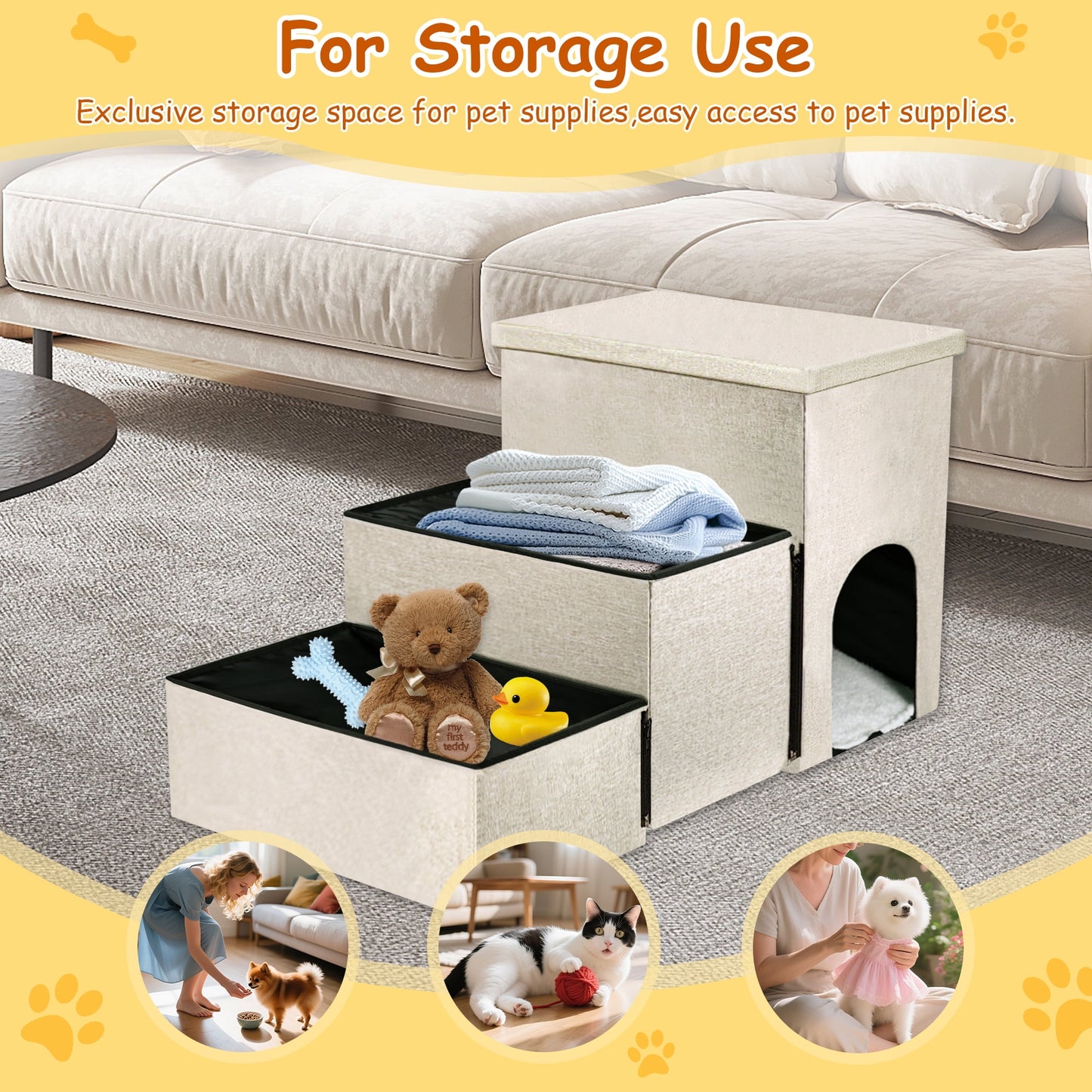 Tolobeve 3 Step Dog Stairs with Storage for High Bed 17.5'' H, Foldable Pet Stair for Small Medium or Large Dogs