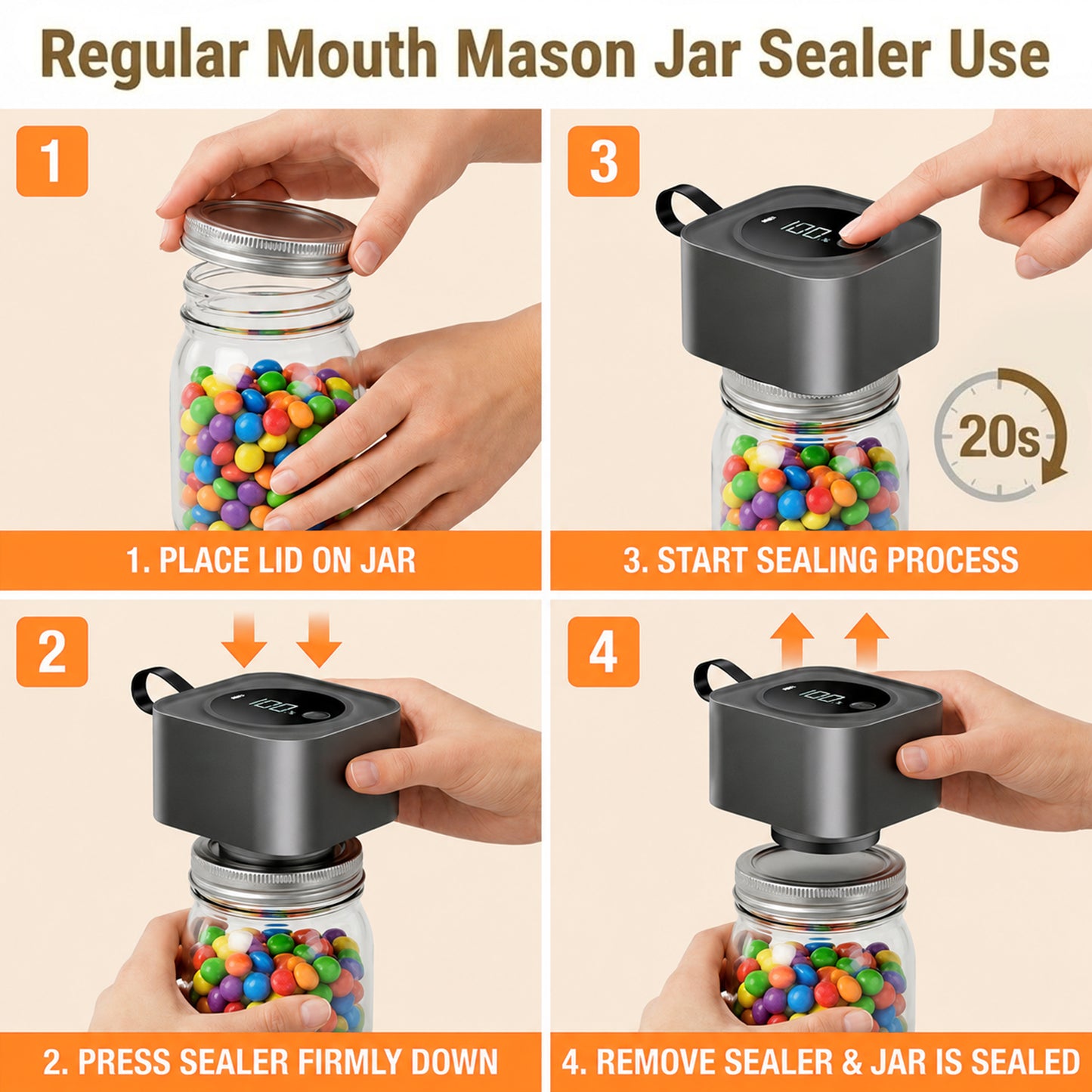 M Buder Electric Mason Jar Vacuum Sealer, Electric Mason Jar Vacuum Sealer Kit for Food Storage, Jar Sealer Machine with 10PCS Wide & Regular Mouth Mason Lids, 2PCS Storage Bags