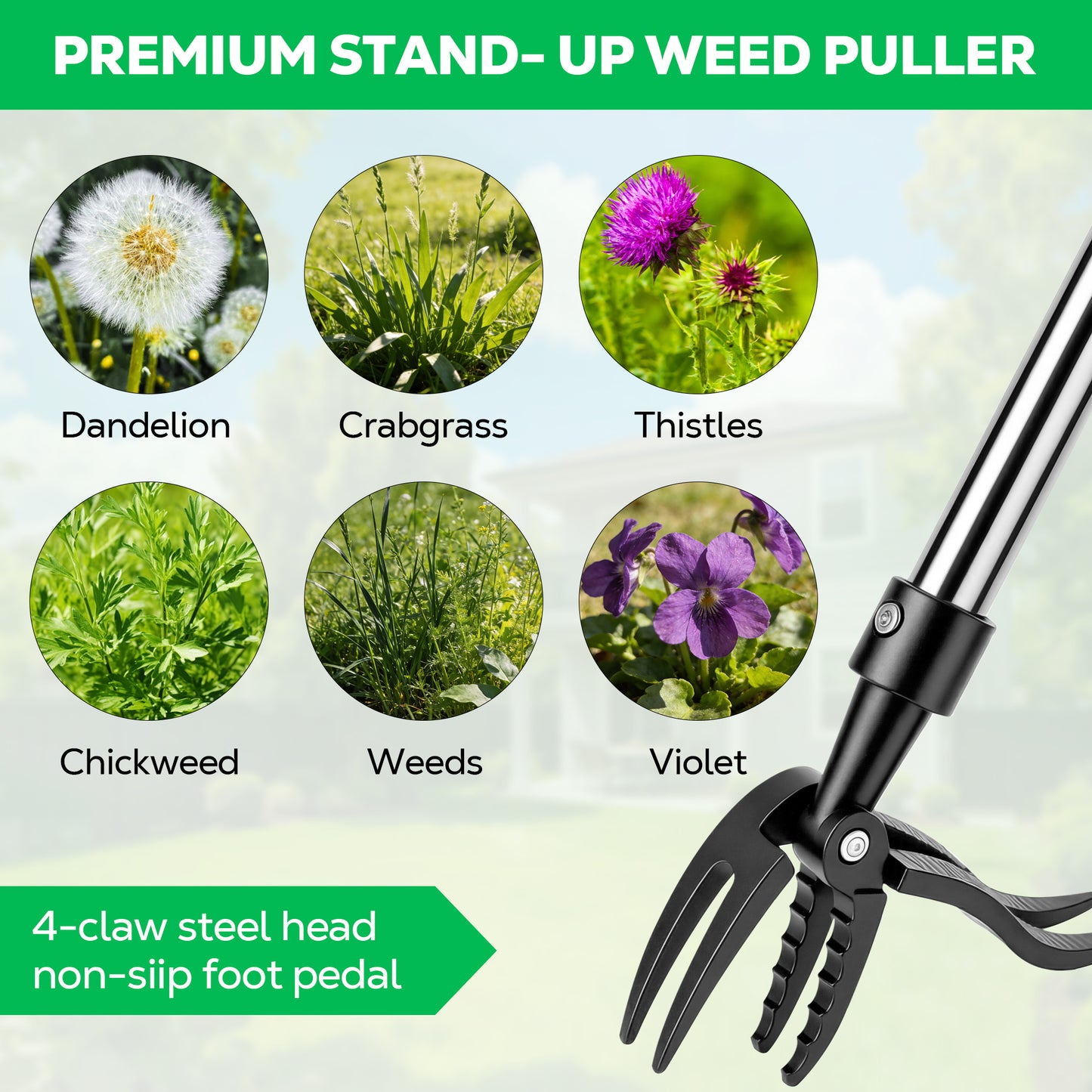OHHANI Weed Puller Tool, 4-Section Adjustable Length, Detachable, Portable, Suitable for Gardens Lawns and Flower Beds