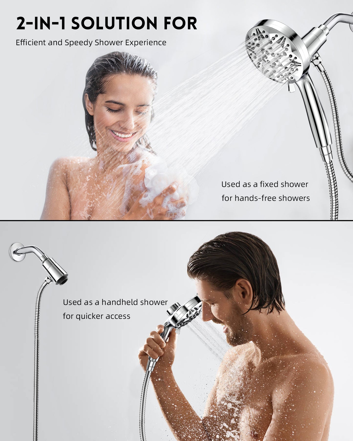 Hodvit Handheld Showerhead w/ Magnetic Docking Brackets,High Pressure 10 Spray Modes Shower Head,New