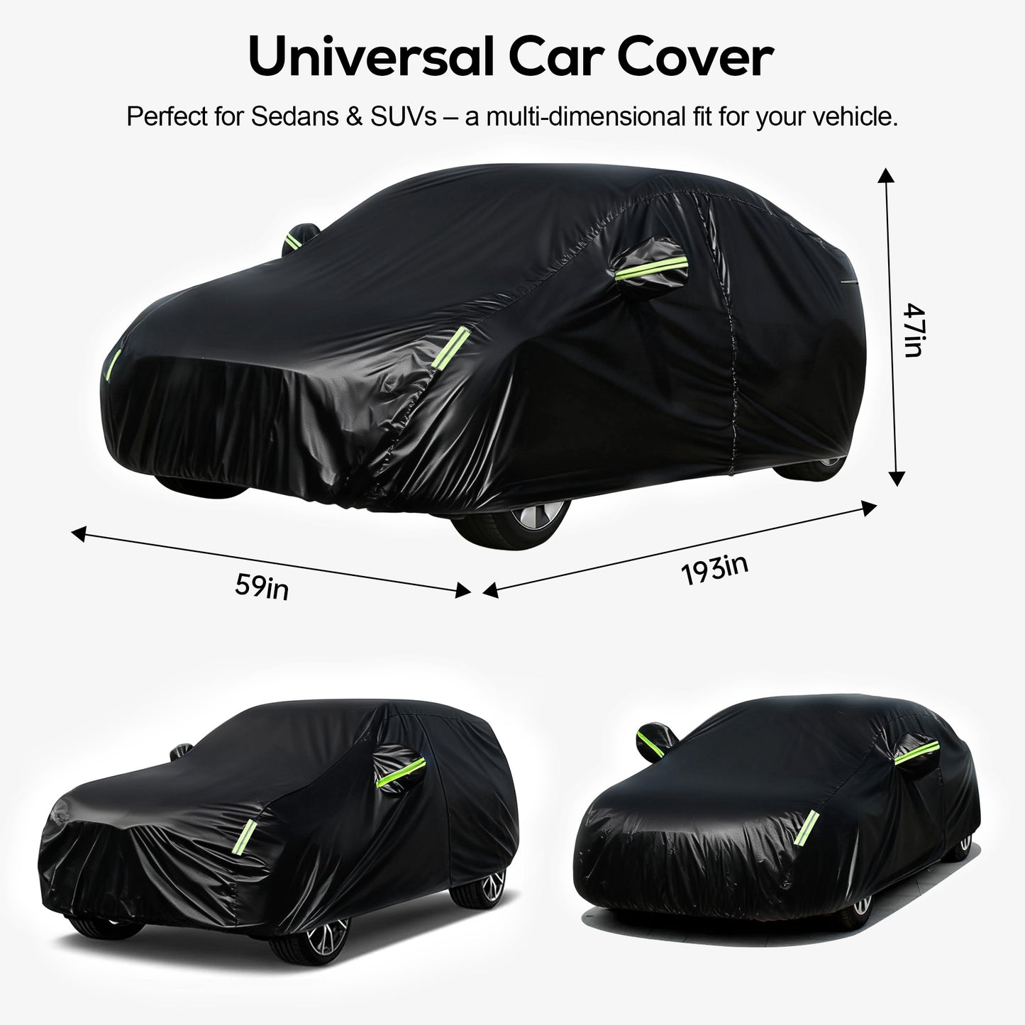 FLORAY Waterproof All-Weather Car Cover with Zipper Door – Heavy-Duty Windproof Protection for Sedan, UV and Snow Guard, Black