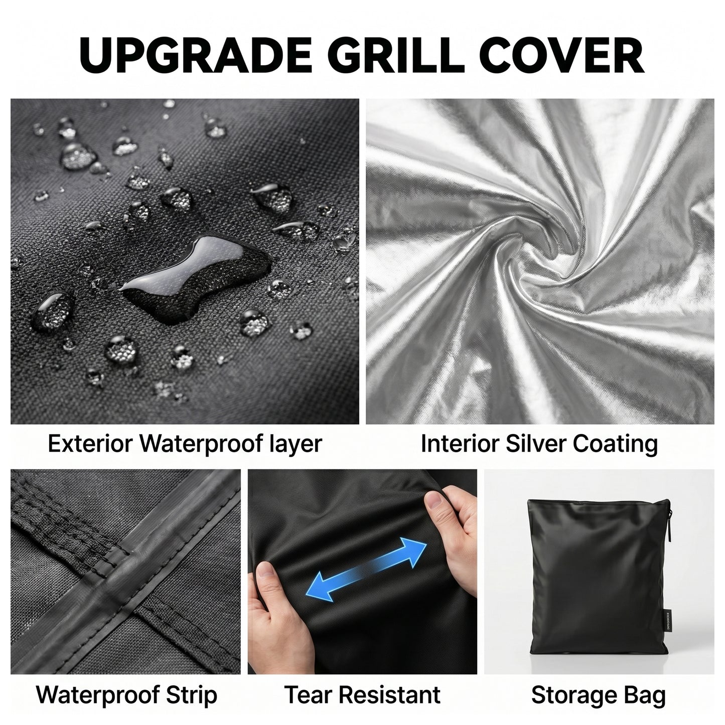 OHHANI Grill Covers, 58"W x 24"D x 46"H Outdoor, 210D Oxford with Adjustable Drawstring & Storage Bag, UV Protect, for BBQ