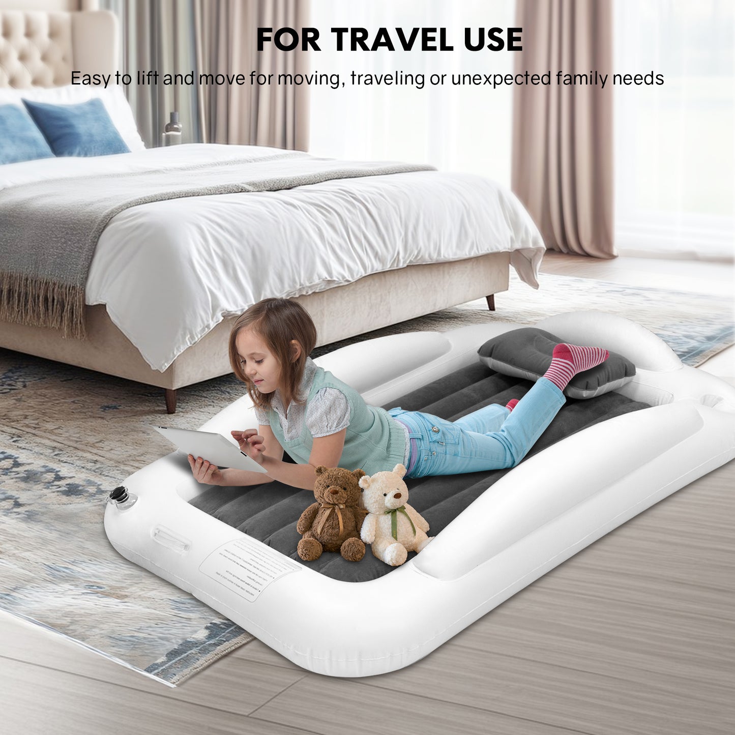 Rupoun Toddler Travel Bed Inflatable Air Mattress for Kids, Baby, Camping, Portable, Gray