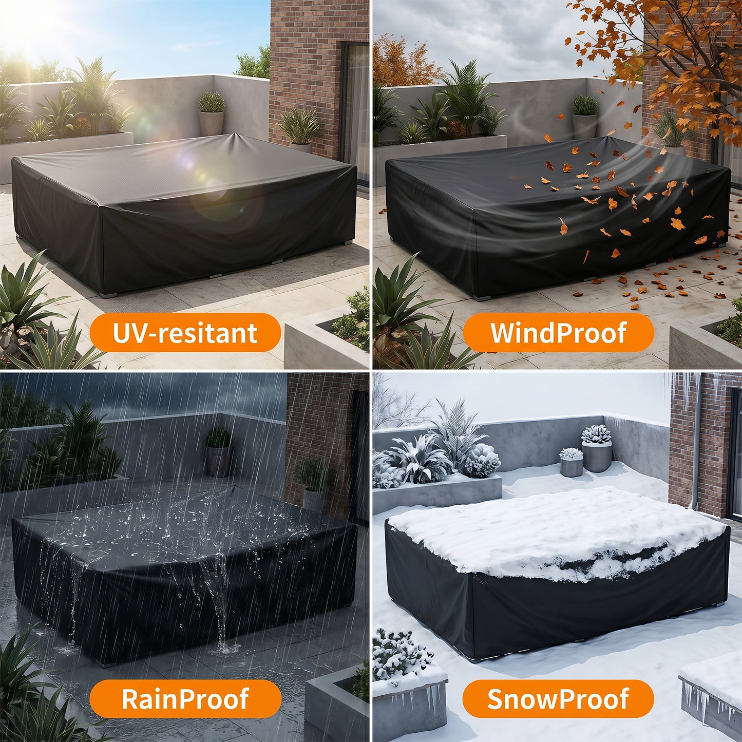 OHHANI Patio Furniture Cover, 420D Oxford 90" L x 60" W x 29" H with 4 Ajustable Buckles 100% Waterproof for Sectional Sofa