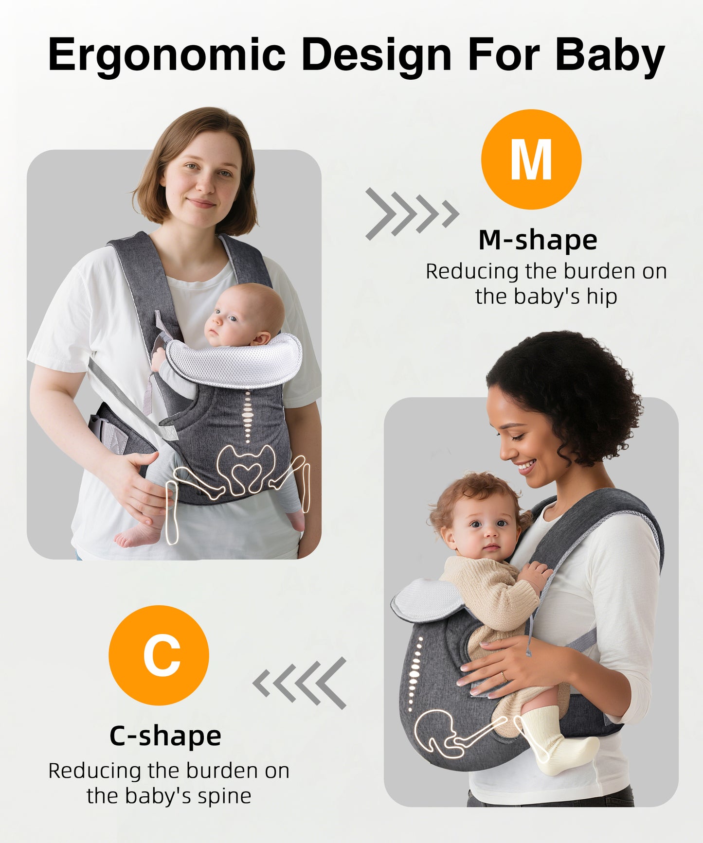 RUPOUN Baby Carrier, Convertible Soft & Cool Baby Carrier, 4-Position, Gray, for Child, Infant, Newborn