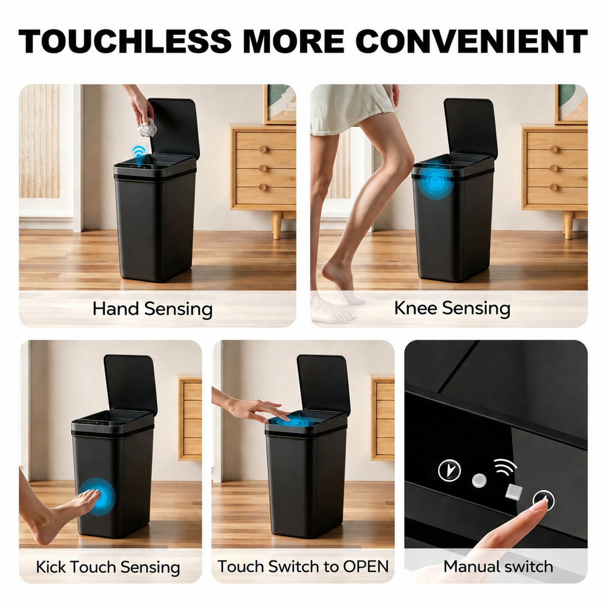 Riousery 2-Pack Touchless Bathroom Trash Can, 3.5-Gallon Slim Automatic Motion Sensor Garbage Can with Lid, Black