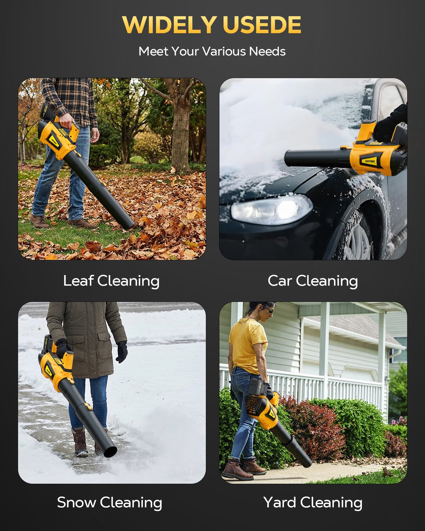 HOTREE Cordless Leaf Blower 600CFM 170MPH 6-Speed 2x2.0Ah Lithium Battery Lightweight for Lawn/Patio/Garage
