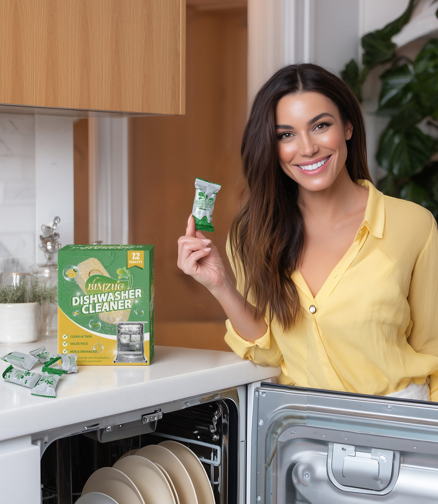 BIMZUC Dishwasher Cleaner Tablets (12 Pack), Deep Clean, Remove Limescale and Odors, Lemon Scent