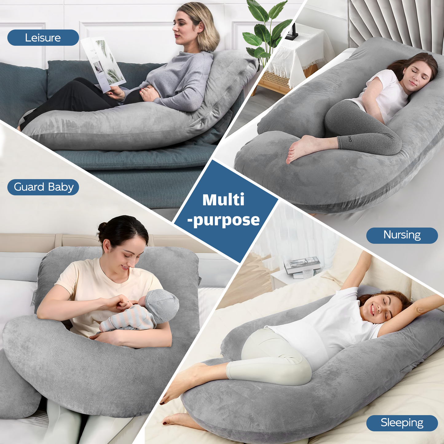 RUPOUN Pregnancy Pillow U Shaped Full Body Soft Maternity Pillow 70 Inch with Removable Velvet Cover