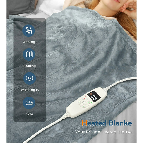 YGXNEWER 50" x 60" Electric Heated Throw Blanket with 10 Heating Levels & 1- 8H Auto-off, Machine Washable Double Side Flannel, Gray