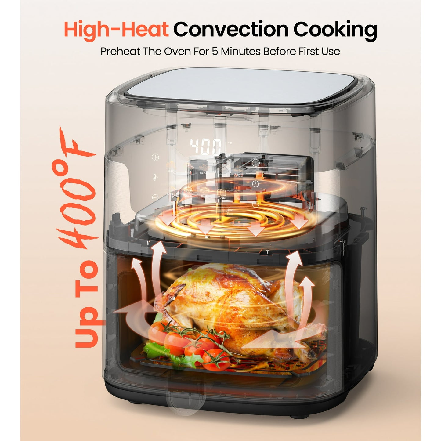 Suodoka 10 in 1 Air Fryer 6 Qt Capacity, Compact Countertop with Nonstick Basket, 400F Air Crisp