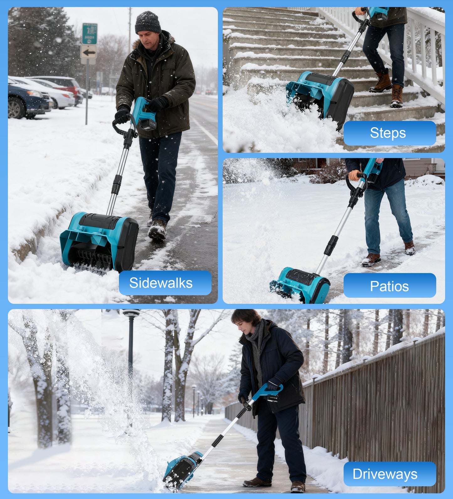 HOTREE 12-Inch Cordless Snow Blower, 21V Electric Snow Shovel with 2*2.0Ah Battery, 26FT Throw Distance, Lightweight 10lb for Driveway, Steps, Patio, and Sidewalk