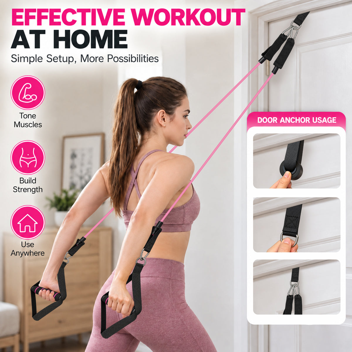 Pilates Bar Kit with Resistance Bands, 1.26in Wide Foot Straps, 3-Section Home Gym Workout Equipment