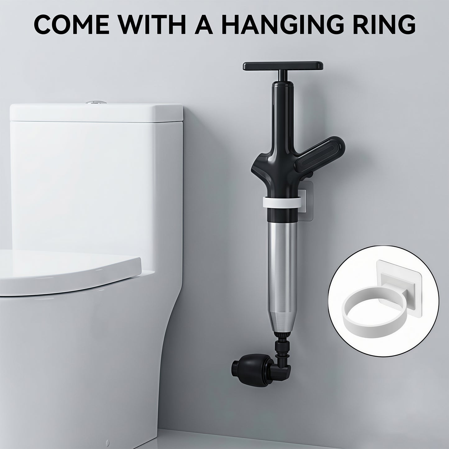 LZSDS Power Air Plunger for Toilet Heavy Duty, Visible Pressure Gauge Drain Unclogger with 4 Heads Splash Free
