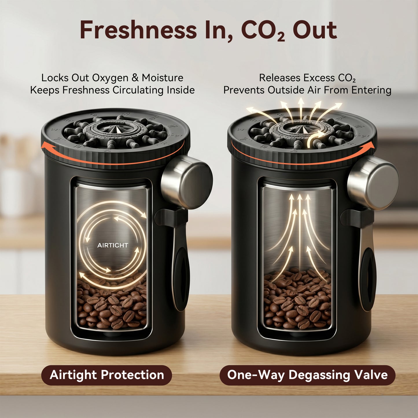 Riousery 60 oz Matte Black Stainless Steel Coffee Canister, Airtight Storage for Beans, Tea & Sugar with Valve and Scoop