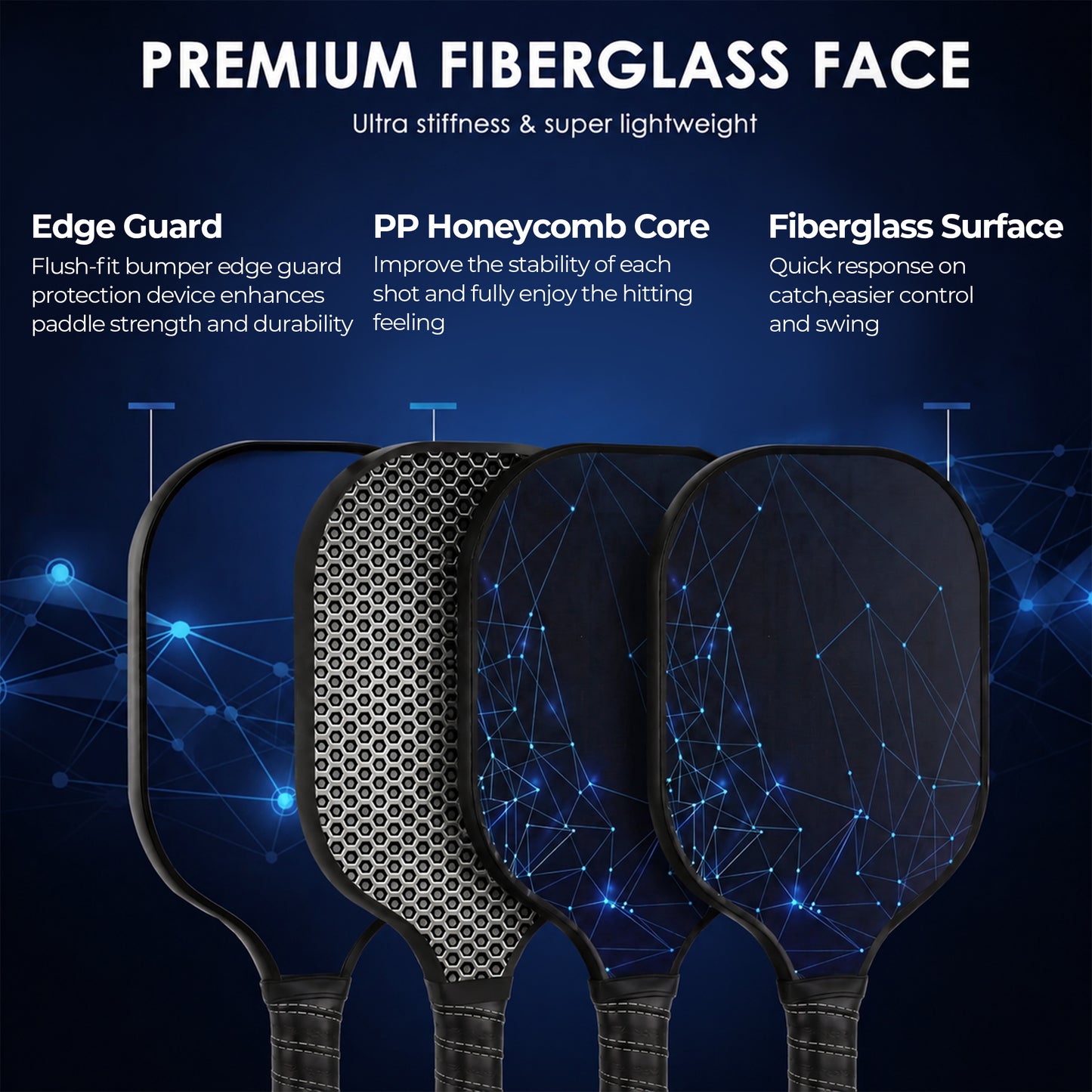 Feeray Pickleball Paddles Set, Fiberglass, Lightweight, 2 Rackets with 4 Balls