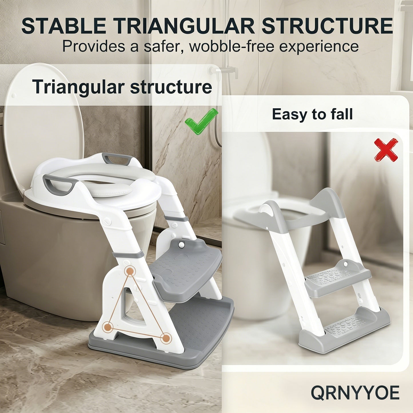 QRNYYOE Potty Training Seat 2-in-1 with 2 Step Ladder, Foldable and Adjustable Height Toddler Toilet Step Stool
