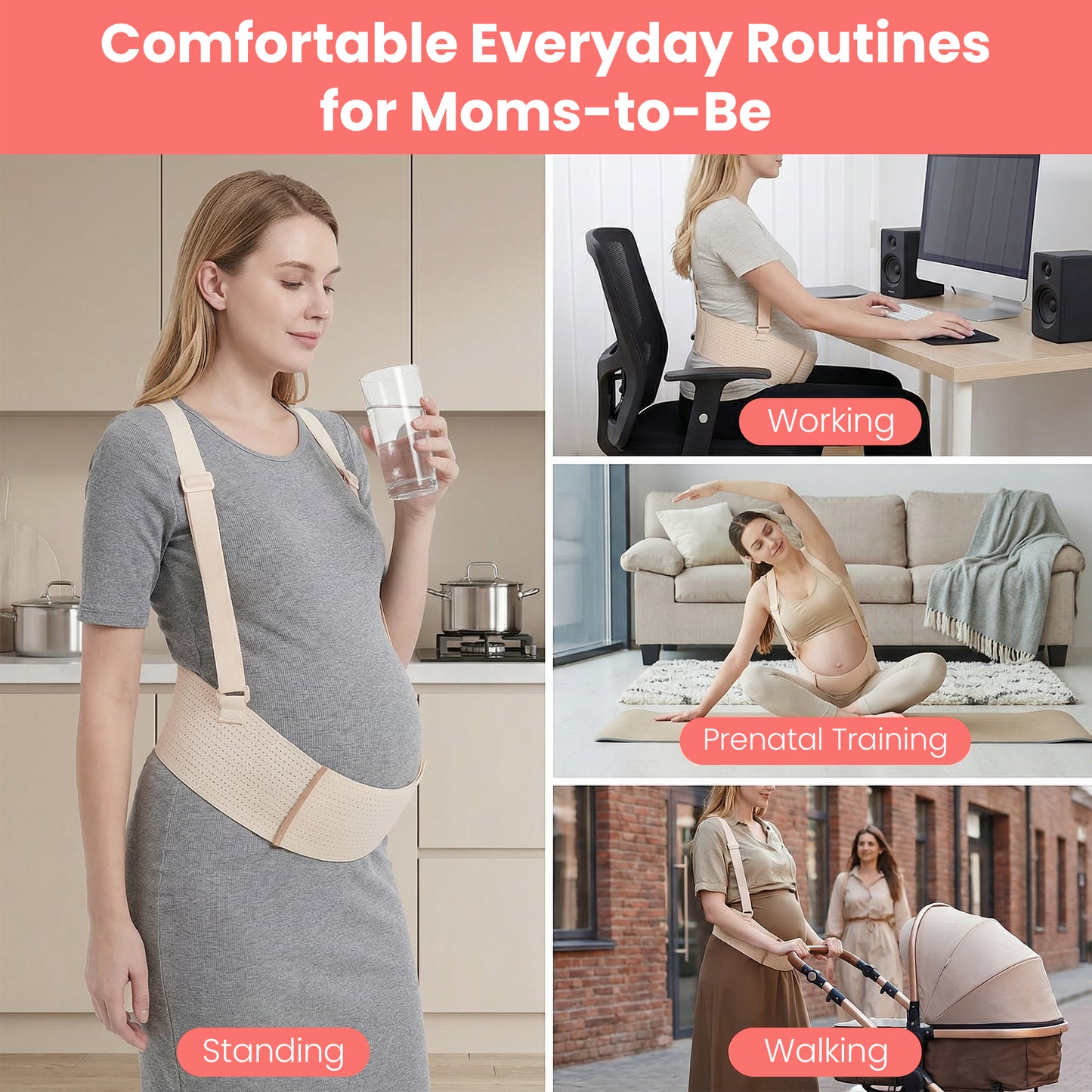 RUPOUN Maternity Belly Band – Back & Abdomen Support for Pregnant Women, Beige