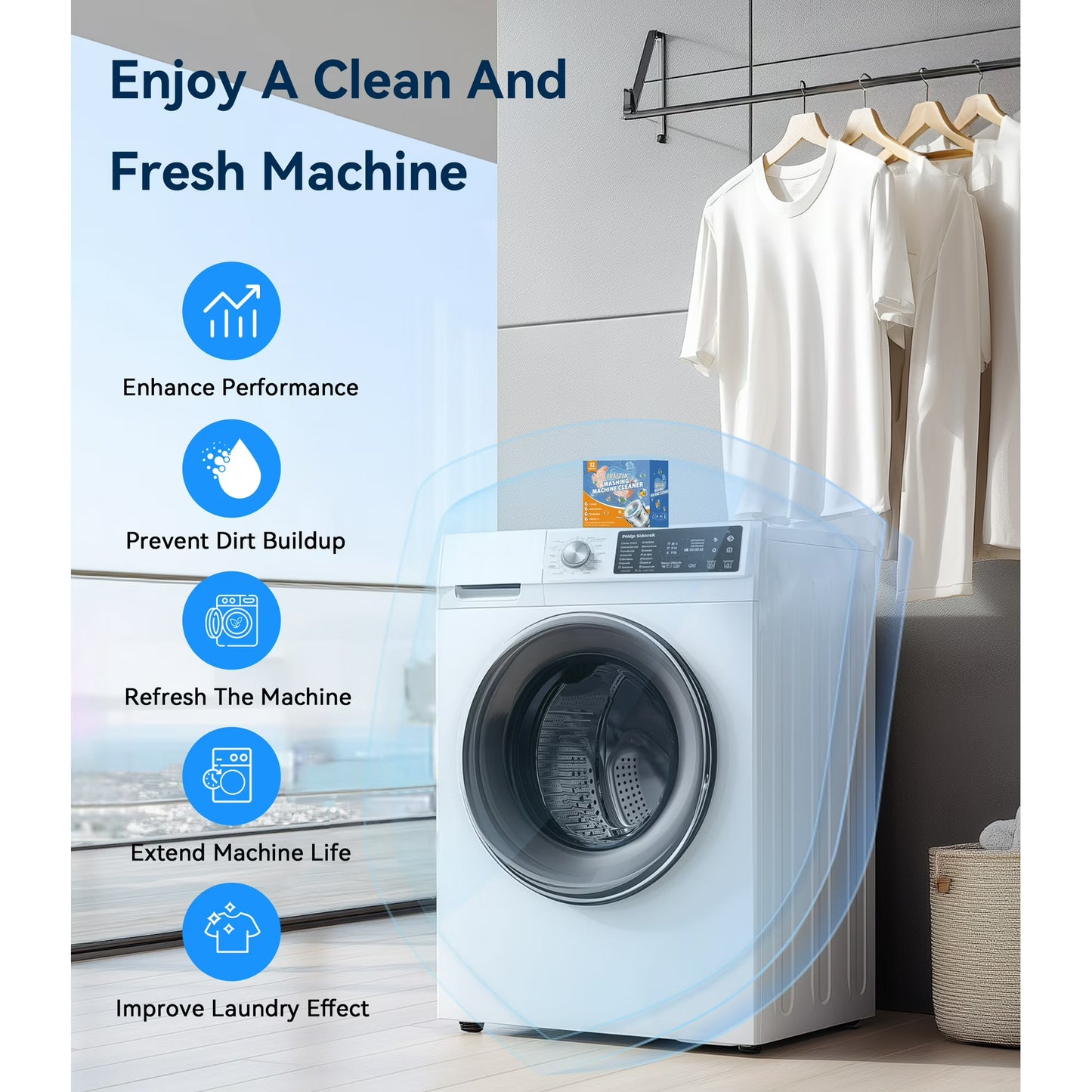 FVSA Washing Machine Cleaner Tablets, Deep Cleaning Odor Eliminator for Front and Top Load HE Washers, 12 Count