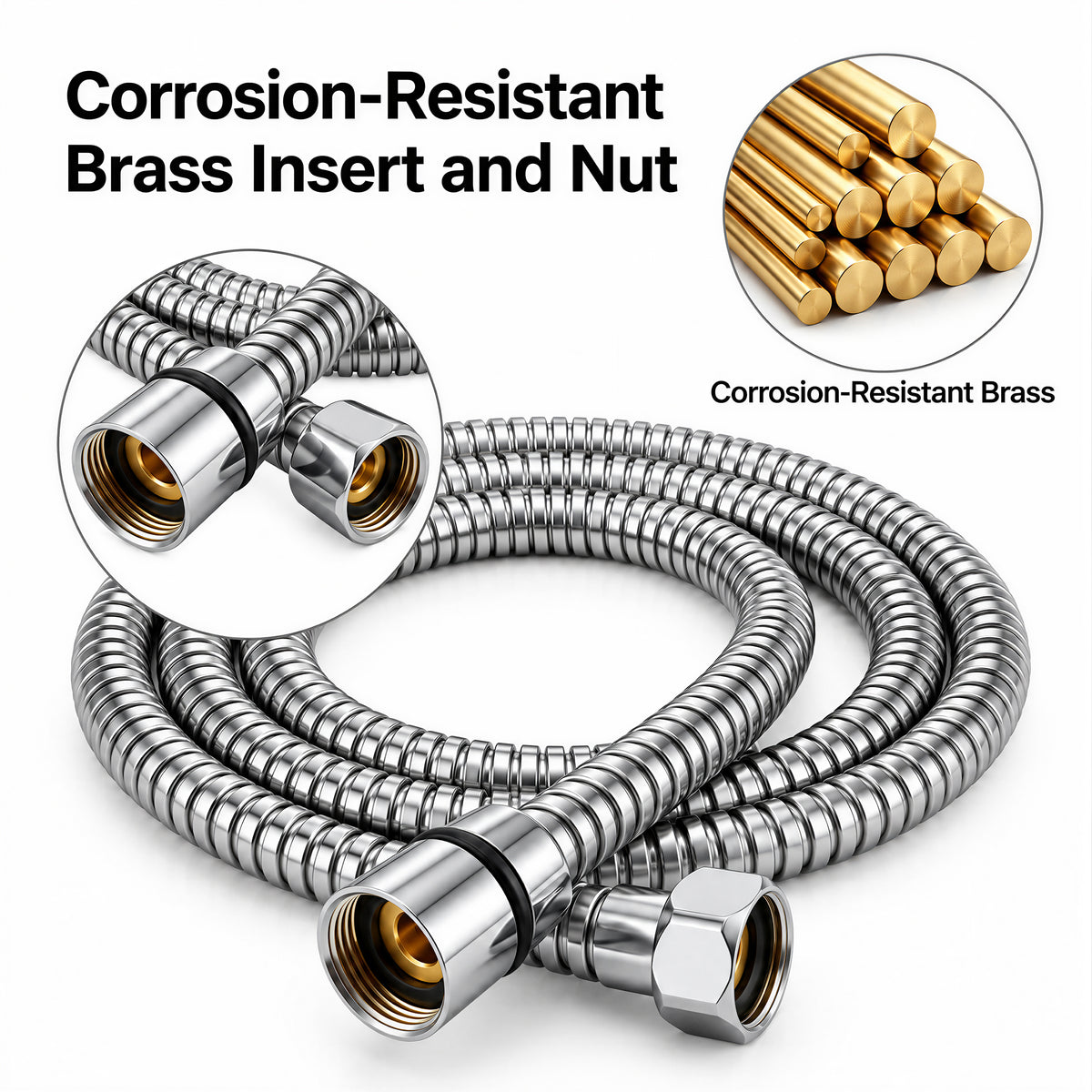 Lzsds 60-Inch 304 Stainless Steel Flexible Shower Hose with G1/2 Connection for Handheld Shower Heads, Chrome