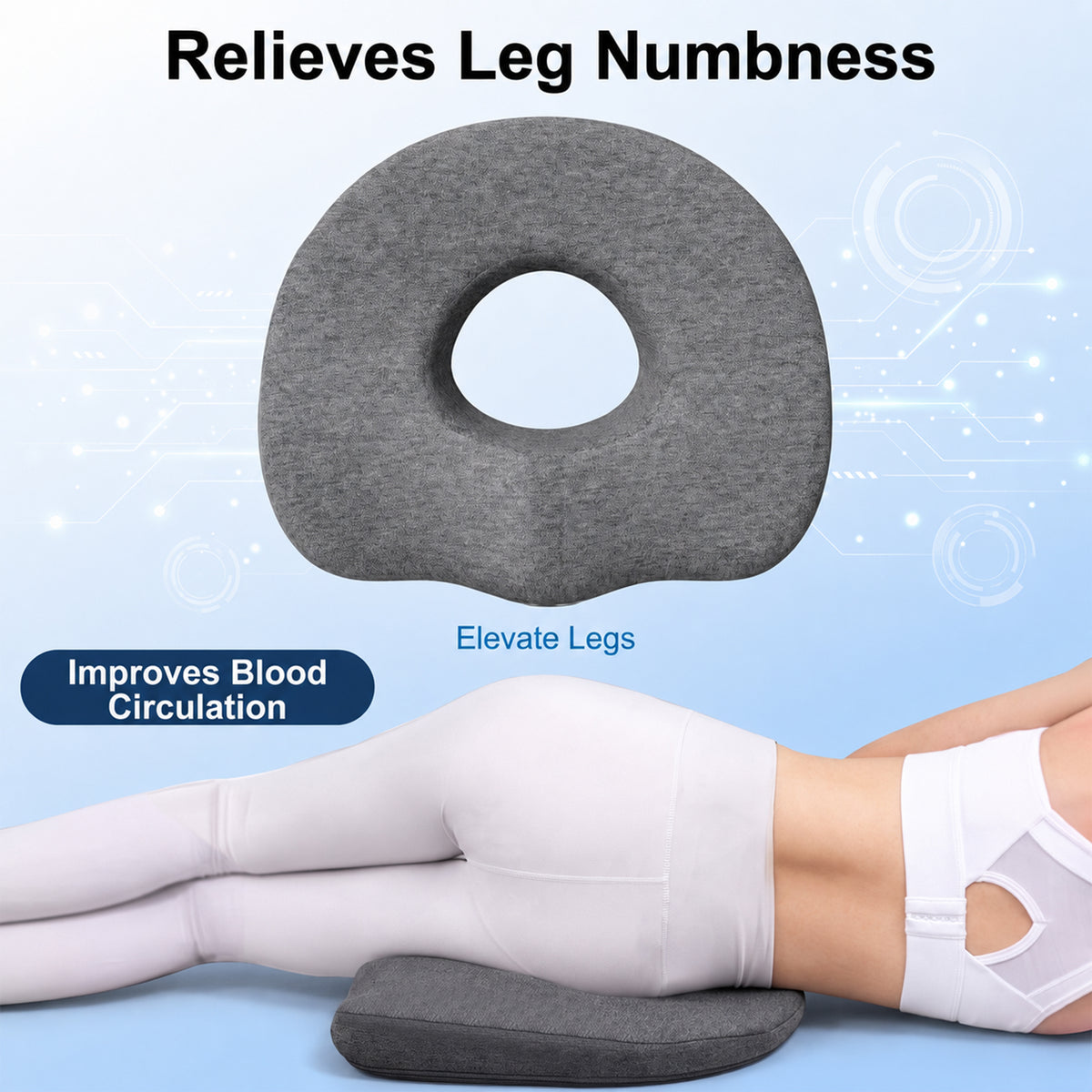 LZSDS Donut Pillow Seat Cushion, Memory Foam Support Pillow for Wheelchair Office Chair, Washable Cover, Non-Slip Bottom, Dark Gray