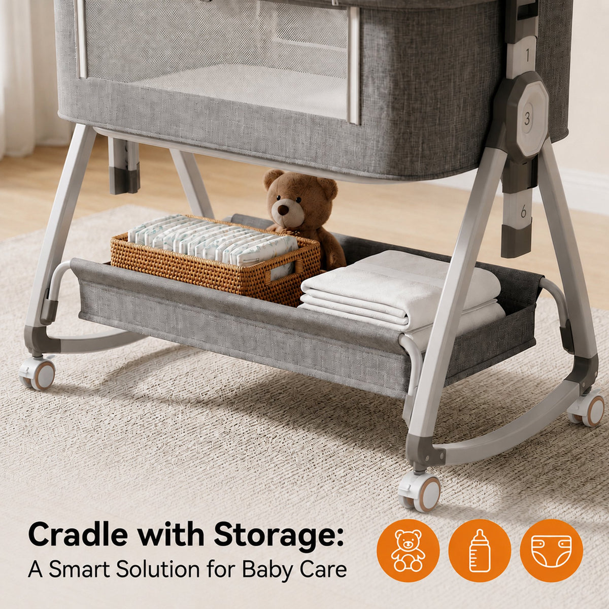 Chastar Bassinet Bedside, Portable Baby Crib with 6 Adjustable Heights and Breathable Mesh Panels, Foldable, Gray