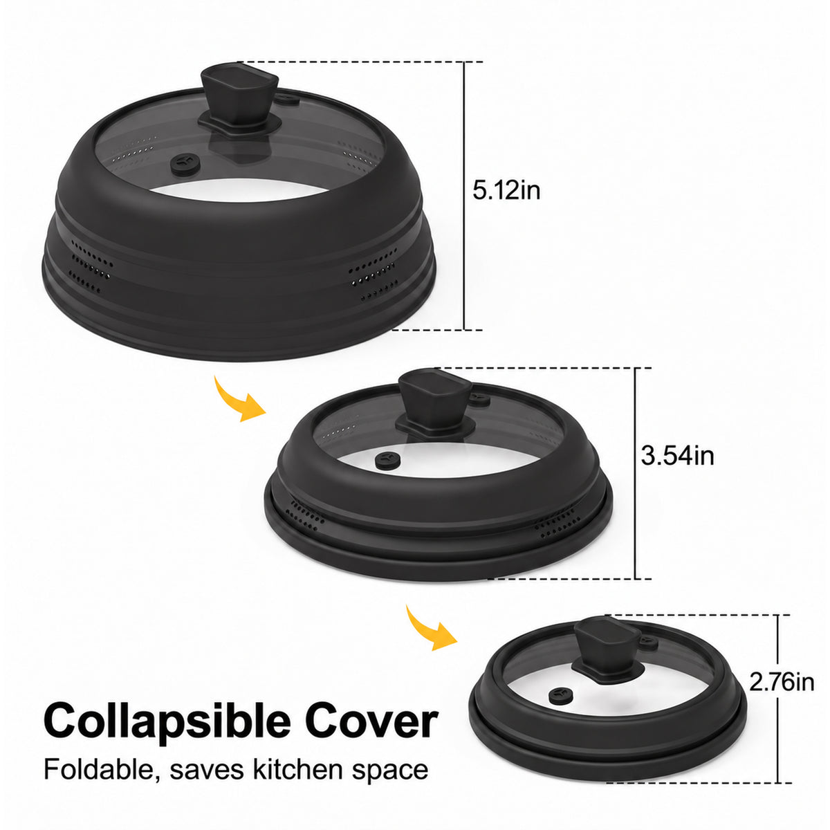 LZSDS 11 inch Collapsible Silicone Microwave Splatter Cover with Tempered Glass Window, Black