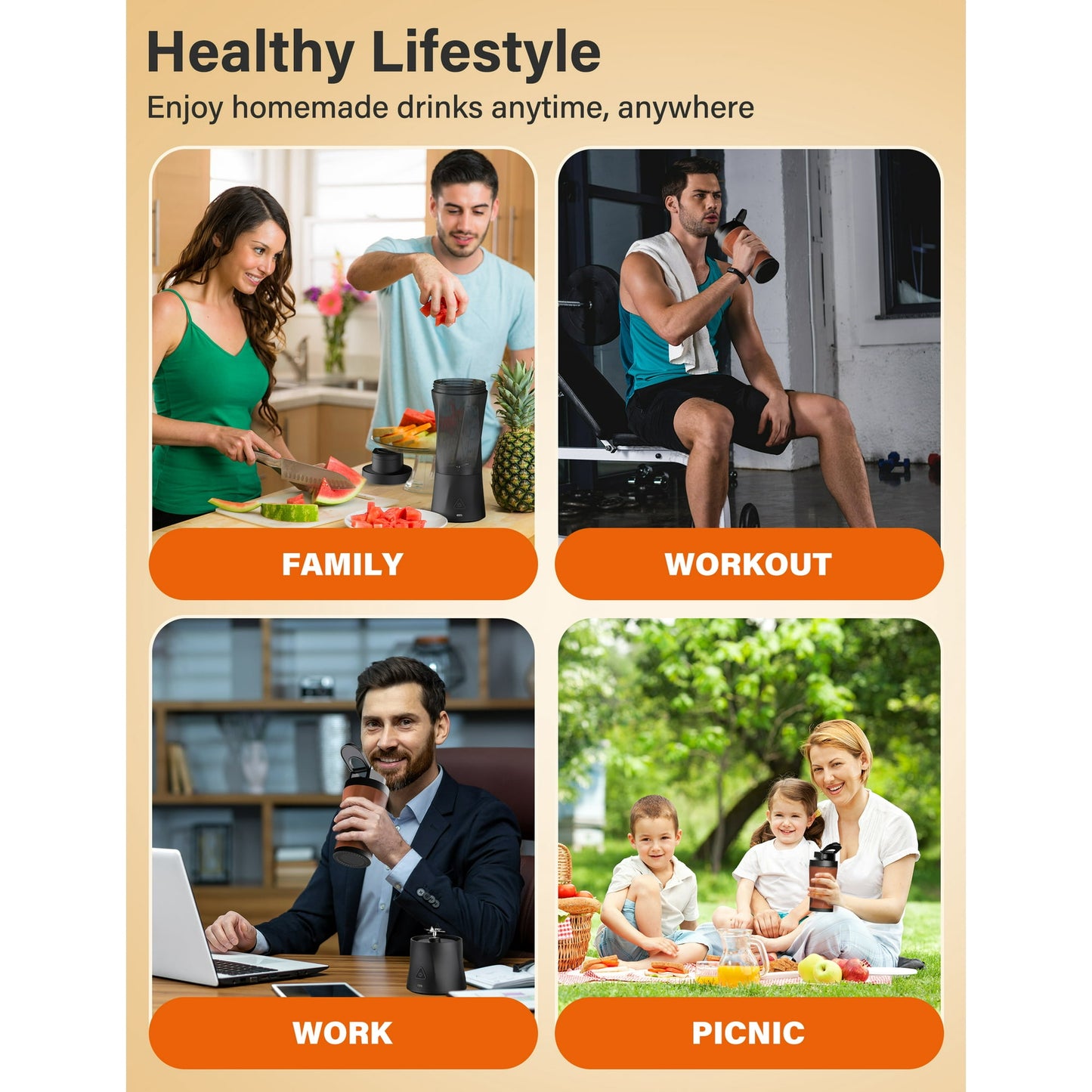 Suodoka Fit Compact Personal Blender, 24 Oz Portable Blender for Smoothies, Shakes, Cordless Powerful Blending, with Leakproof-Lid