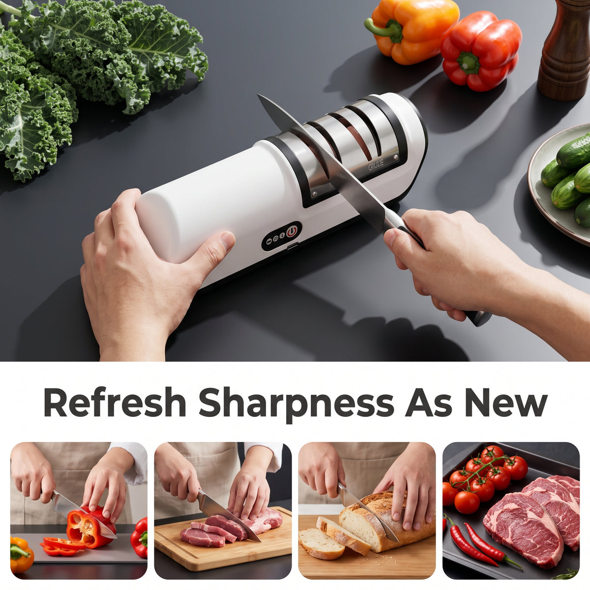 M Buder Electric Knife Sharpener, 2 Settings Knife Sharpener of Coarse Sharpening Fine Polishing with Non-Slip Base for Kitchen Knives, Scissors
