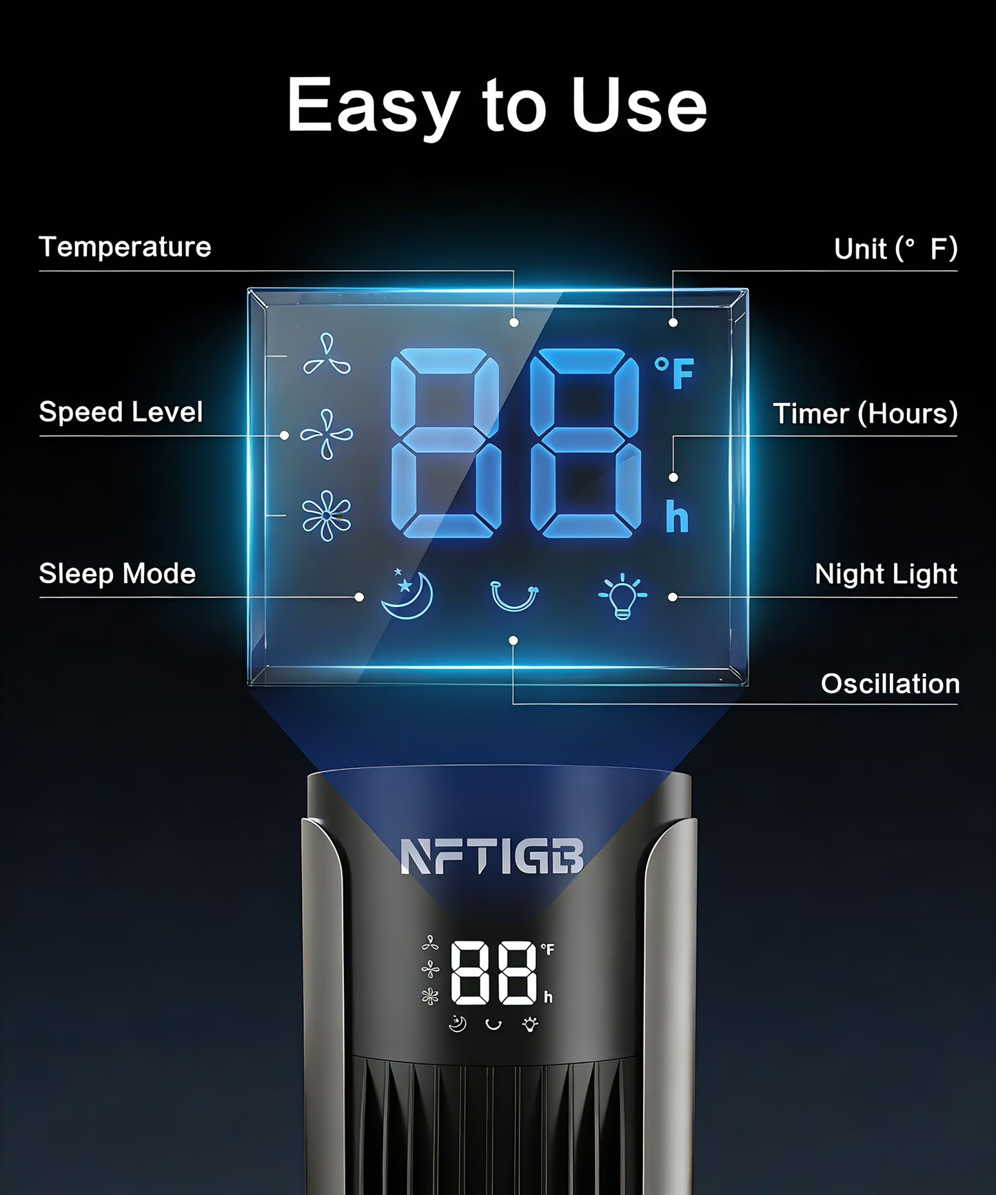 NFTIGB Tower Fan for Bedroom, 36 inch Oscillating Fans that Blow Cold Air, 3 Speeds, 3 Modes 12H Timer, Standing Floor Fan for Home Office, Black