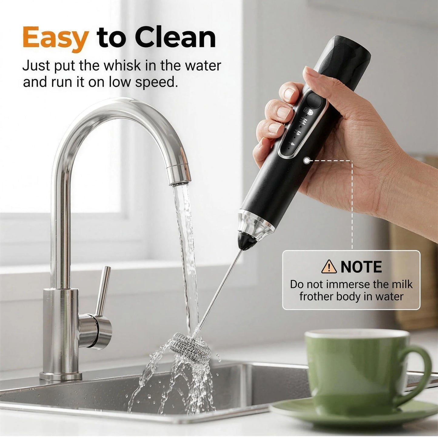 M Buder Milk Frother, Handheld Foam Maker and Electric Egg Whisk, 3 Speed Rechargeable Coffee Frother Wand with 2 Detachable Whisks, Black