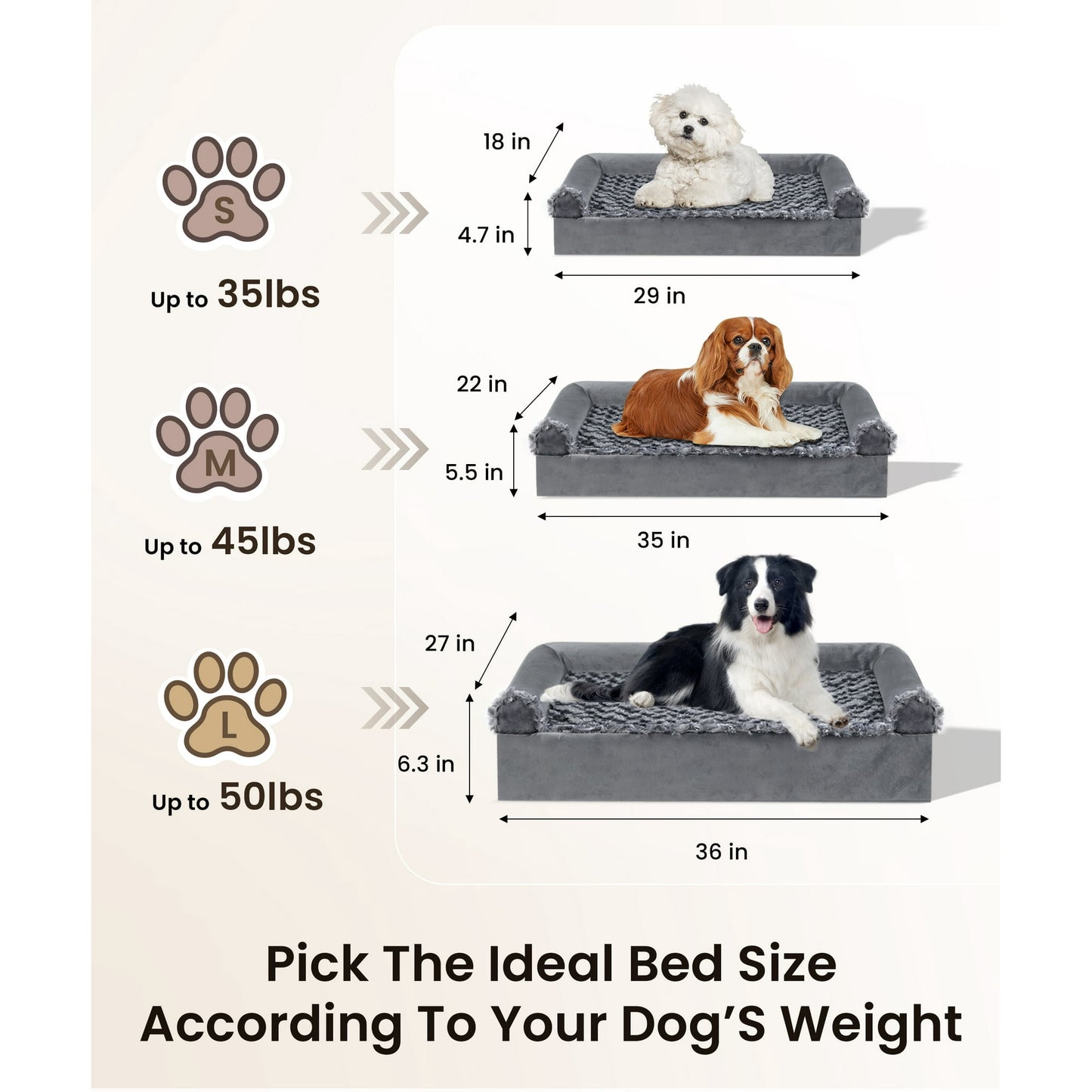 Tolobeve Orthopedic Dog Beds Medium Large Sized Dog, Waterproof Memory Foam Pet Bed with Sides, Non-Slip Bottom Pet Bed with Washable Removable Cover, Grey